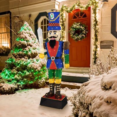 184 CM Casse Noisette Lumineuse avec Sceptre Decoration Noel Exterieur Lumineuse Soldat Noel Taille Réelle