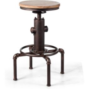 1Pc Tabouret de Bar Industriel-Hauteur Réglable de 60-75CM-Chaise Haute Cuisine avec Pieds Antidérapants et Repose-Pieds