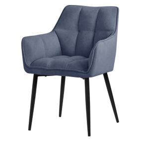 1x Chaise de salle à manger bleu en tissu éponge pieds noir métalliques élégant