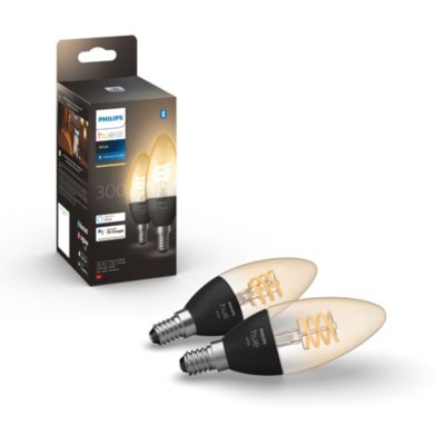 2 ampoules LED connectée Philips Hue flamme IP20 E14 300lm 4.5W blanc chaud