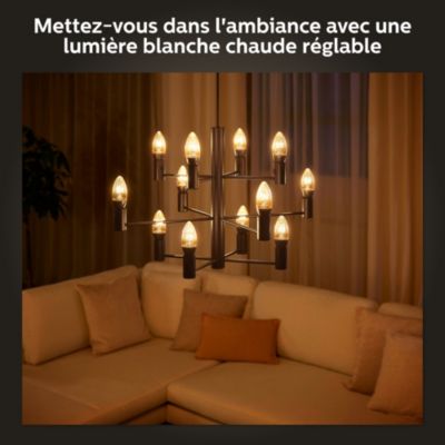 2 ampoules LED connectée Philips Hue flamme IP20 E14 300lm 4.5W blanc chaud