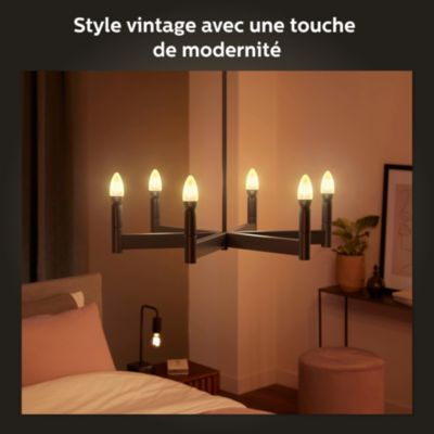 2 ampoules LED connectée Philips Hue flamme IP20 E14 300lm 4.5W blanc chaud