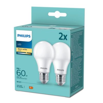 2 ampoules LED E27 806lm blanc chaud 60W Philips Lighting