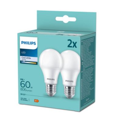 2 ampoules LED E27 806lm blanc froid 60W Philips Lighting