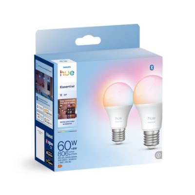 2 ampoules LED E27 A60 dépoli connectées RVB blanc variable 806 lm dimmable 8W Philips Hue