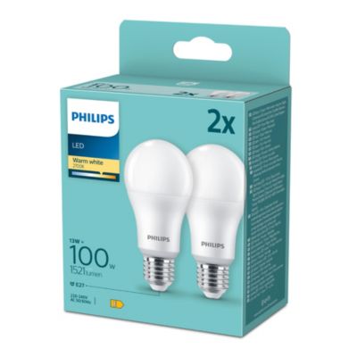 2 ampoules LED E27 dépoli 1521 lm blanc chaud 13 W Philips