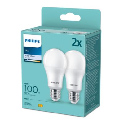 2 ampoules LED E27 dépoli 1521 lm blanc froid 13 W Philips