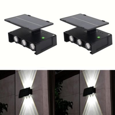 2 appliques murales solaires d'extérieur pour usage extérieur, applique murale LED haut et bas, lumière décorative IP65
