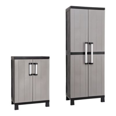 2 armoires de garage haute l.65 x H.173 x P.37 cm + basse l.65 x H.93 x P.37 cm gris GoodHome