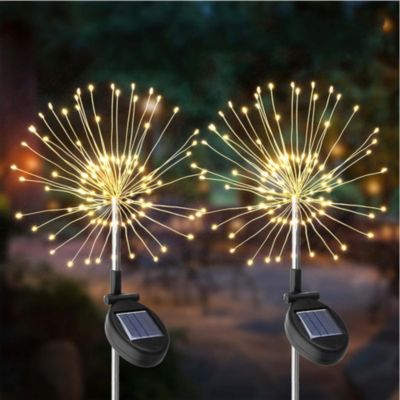 2 balises solaires à planter FIREWORKS SPIKE Argent Acier H97cm