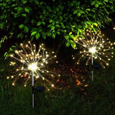 2 balises solaires à planter FIREWORKS SPIKE Argent Acier H97cm