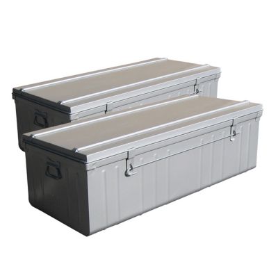 2 cantines métal gris 90/100 cm, 130L+175L avec poignées, cadenassables et empilables, Snor