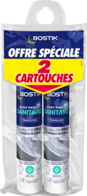 2 cartouches de Joint Parfait sanitaire transparent 280 ml Bostik