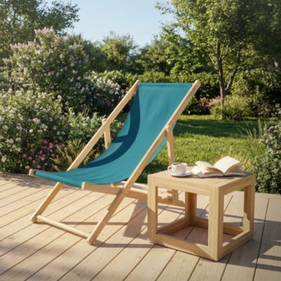 2 Chaise longue jardin pliable ECD Germany bleu pétrole bois jusquà 120kg usage intérieur extérieur