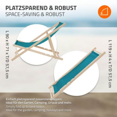 2 Chaise longue jardin pliable ECD Germany bleu pétrole bois jusquà 120kg usage intérieur extérieur