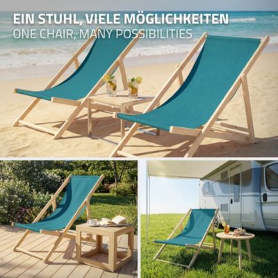 2 Chaise longue jardin pliable ECD Germany bleu pétrole bois jusquà 120kg usage intérieur extérieur