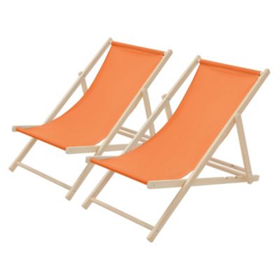 2 Chaise longue jardin pliable ECD Germany orange en bois jusqu'à 120 kg usage intérieur extérieur