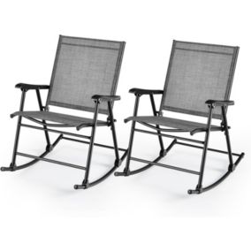 2 Chaises à Bascule Pliantes Charge 150KG à Dossier Haut avec Accoudoirs et Repose Pieds pour Camping Terrasse Jardin