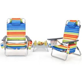 2 Chaises de Camping 5 Positions Réglables avec Table Jardin Aucun Installation Requisepour Pelouse Jardin Piscine Jaune