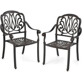 2 Chaises de Jardin en Aluminium Moulé Empilables avec Accoudoirs Patins de Pied Réglables Fauteuils d'Extérieur