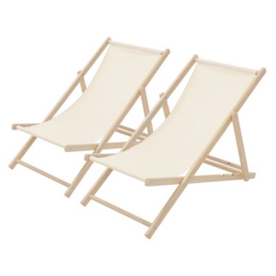 2 Chaises longues jardin pliables ECD Germany beige en bois jusqu'à 120 kg usage intérieur extérieur