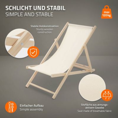 2 Chaises longues jardin pliables ECD Germany beige en bois jusqu'à 120 kg usage intérieur extérieur