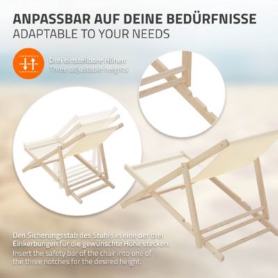 2 Chaises longues jardin pliables ECD Germany beige en bois jusqu'à 120 kg usage intérieur extérieur
