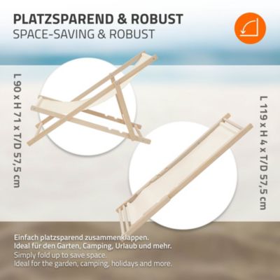 2 Chaises longues jardin pliables ECD Germany beige en bois jusqu'à 120 kg usage intérieur extérieur