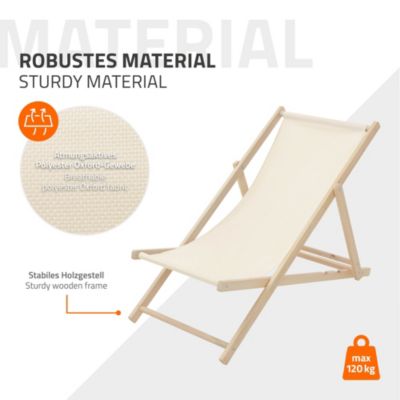 2 Chaises longues jardin pliables ECD Germany beige en bois jusqu'à 120 kg usage intérieur extérieur