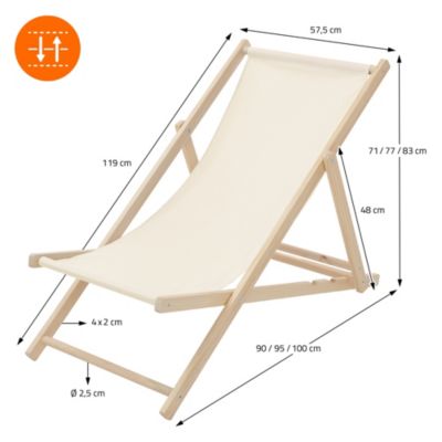 2 Chaises longues jardin pliables ECD Germany beige en bois jusqu'à 120 kg usage intérieur extérieur
