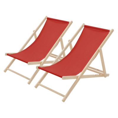 2 Chaises longues jardin pliables ECD Germany rouge en bois jusqu'à 120 kg usage intérieur extérieur