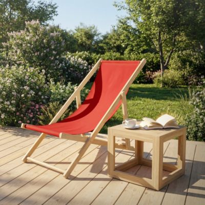 2 Chaises longues jardin pliables ECD Germany rouge en bois jusqu'à 120 kg usage intérieur extérieur