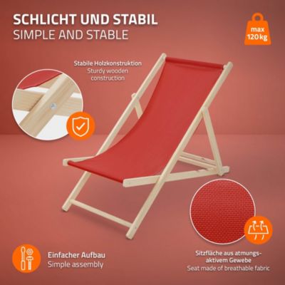 2 Chaises longues jardin pliables ECD Germany rouge en bois jusqu'à 120 kg usage intérieur extérieur
