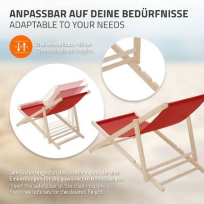 2 Chaises longues jardin pliables ECD Germany rouge en bois jusqu'à 120 kg usage intérieur extérieur