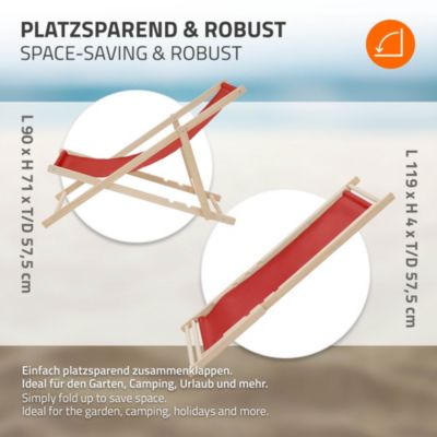 2 Chaises longues jardin pliables ECD Germany rouge en bois jusqu'à 120 kg usage intérieur extérieur
