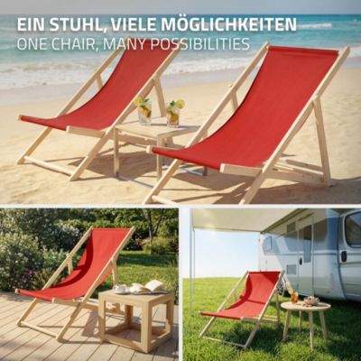2 Chaises longues jardin pliables ECD Germany rouge en bois jusqu'à 120 kg usage intérieur extérieur