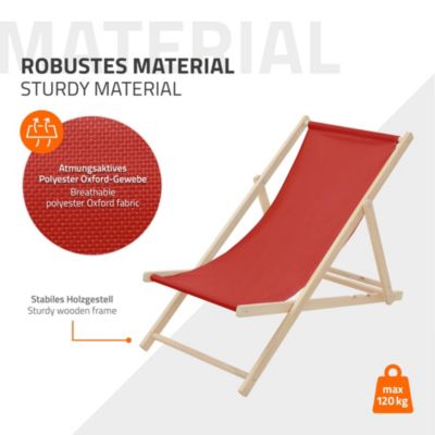 2 Chaises longues jardin pliables ECD Germany rouge en bois jusqu'à 120 kg usage intérieur extérieur