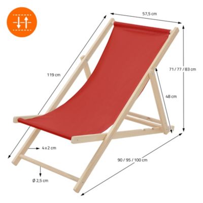2 Chaises longues jardin pliables ECD Germany rouge en bois jusqu'à 120 kg usage intérieur extérieur