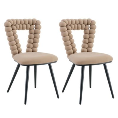 2 Chaises Velours Camel - Dossier Triangulaire, Pieds Noirs
