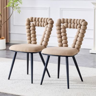2 Chaises Velours Camel - Dossier Triangulaire, Pieds Noirs
