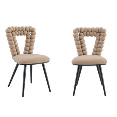 2 Chaises Velours Camel - Dossier Triangulaire, Pieds Noirs