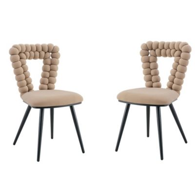 2 Chaises Velours Camel - Dossier Triangulaire, Pieds Noirs