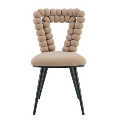 2 Chaises Velours Camel - Dossier Triangulaire, Pieds Noirs
