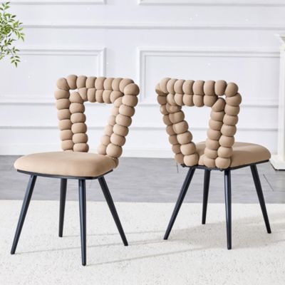 2 Chaises Velours Camel - Dossier Triangulaire, Pieds Noirs