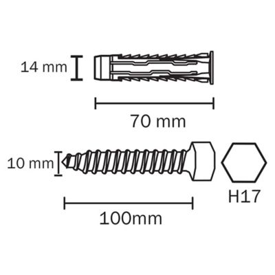 2 chevilles universelles Diall nylon HX 14x70mm