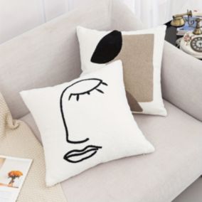 2 Coussins Combinés - Visage Abstrait, Taies d'Oreiller Brodées