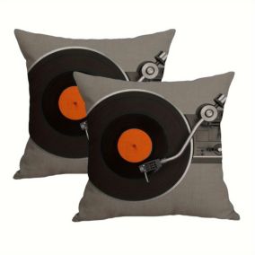 2 Coussins Disque - Forme, Vinyle Vintage, 18x18 Pouces