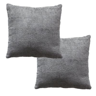 2 Coussins Velours Chenillé, Déhoussable, Gris Foncé, 40x40cm, 100% polyester, Collection Kamala, CMADECO
