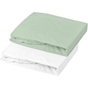 2 draps housse en jersey - Blanc / Vert de Gris - 70 x 140 x 17 cm