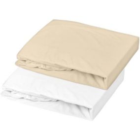 2 draps housse Jersey oeko-Tex pour lit enfant - Blanc/Cailloux - 70 x 140 cm